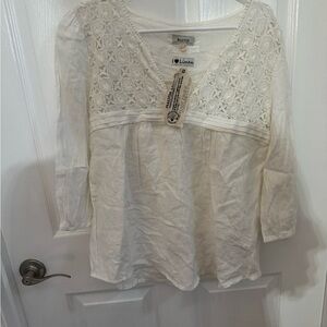 Linen Ivory Lace Detail Blouse